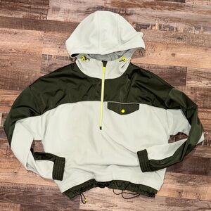 Light Green and Olive Hooded Pullover with Neon Accents